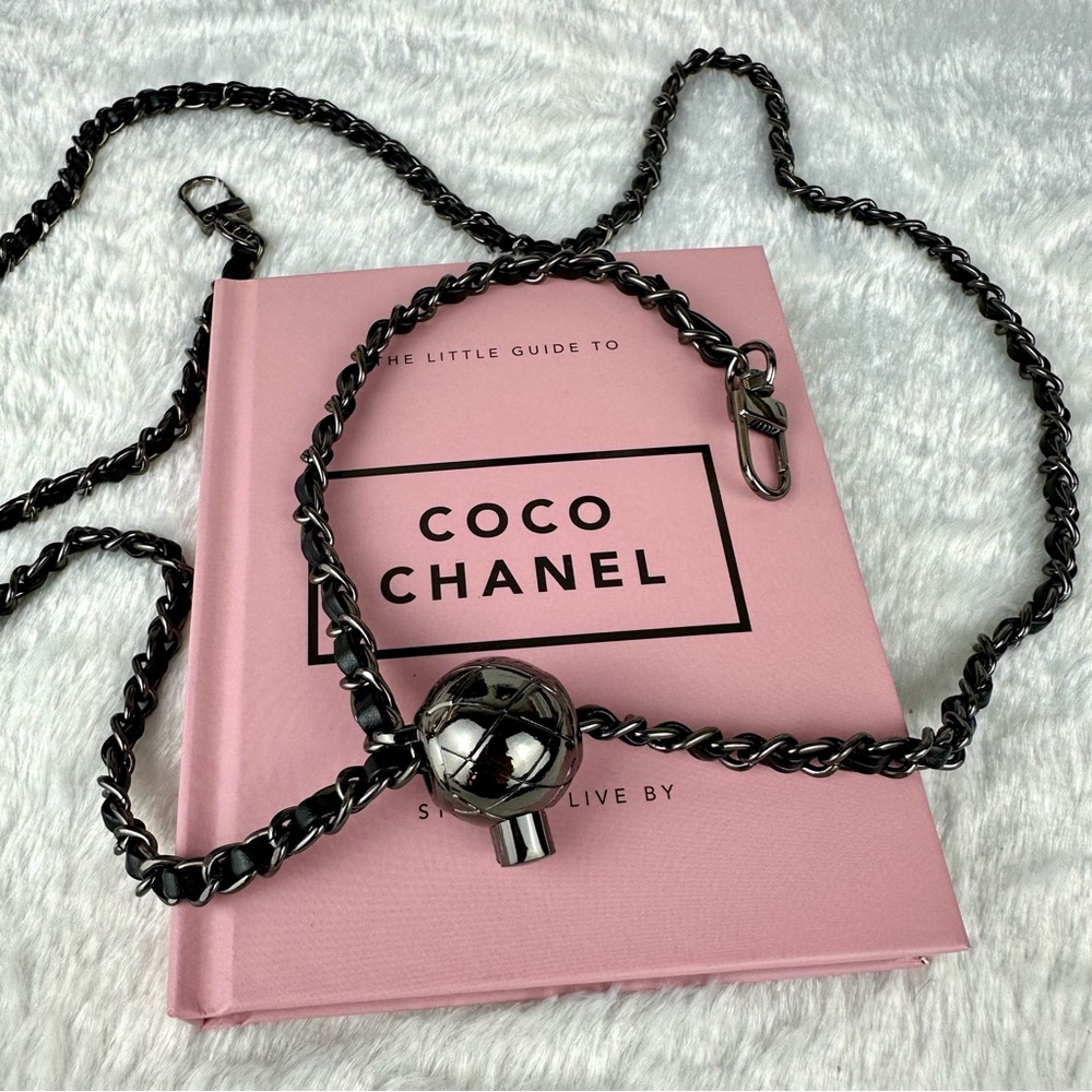 Gunmetal with black faux leather intertwined crossbody chain ADJUSTABLE